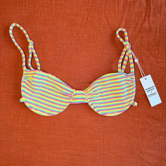 Frankies Bikinis x Stonewall Maggie Terry Top in Pride Rainbow Stripe M NWT - Picture 1 of 16